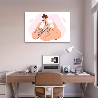 Man Shaving Grooming Bathroom Cartoon 5mm Plastic Poster Ready to Hang 90x60cm