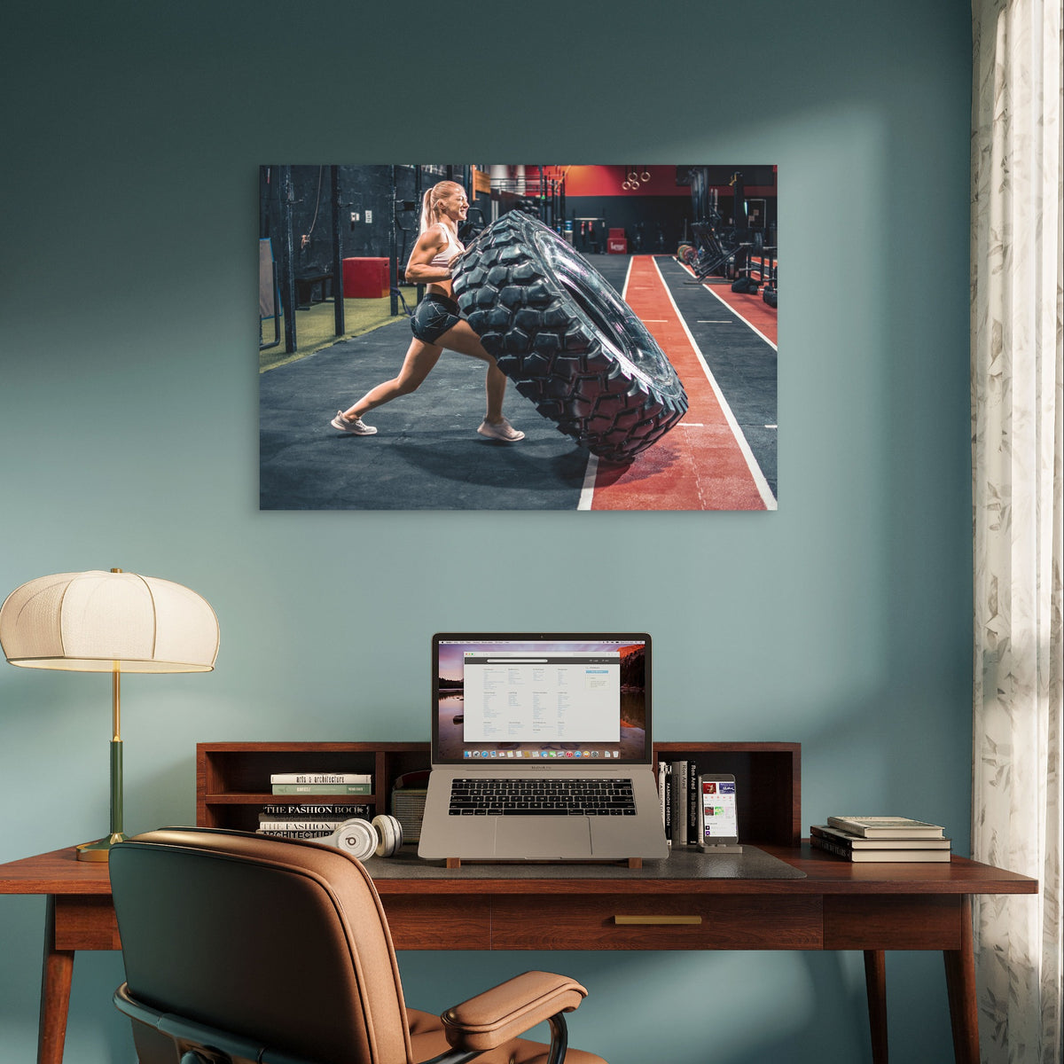 Gym Woman Tire Flip Crossfit Workout 5mm Plastic Poster Ready to Hang 90x60cm