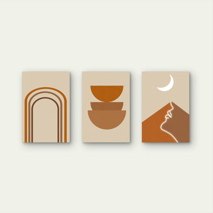 3pcs Modern Minimalist Warm Desert Elements Wall Art Set Canvas Framed 50x70cm - High Quality Print 100% Australian Made Wall Canvas Ready to Hang