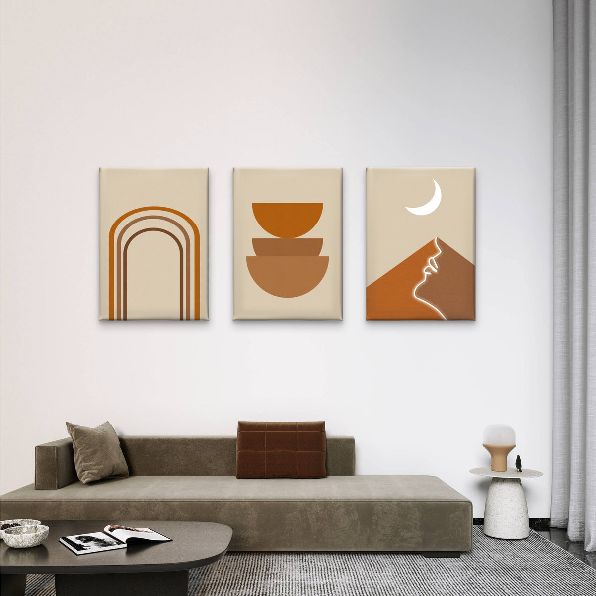 3pcs Modern Minimalist Warm Desert Elements Wall Art Set Canvas Framed 50x70cm - High Quality Print 100% Australian Made Wall Canvas Ready to Hang