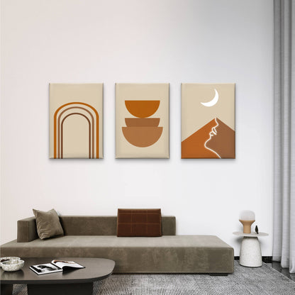 3pcs Modern Minimalist Warm Desert Elements Wall Art Set Canvas Framed 50x70cm - High Quality Print 100% Australian Made Wall Canvas Ready to Hang