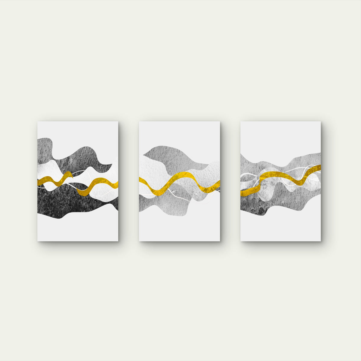 3pcs Modern Abstract Black Grey Wave Line Wall Art Set Canvas Framed 40x60cm - High Quality Print 100% Australian Made Wall Canvas Ready to Hang