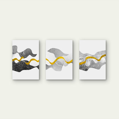 3pcs Modern Abstract Black Grey Wave Line Wall Art Set Canvas Framed 40x60cm - High Quality Print 100% Australian Made Wall Canvas Ready to Hang