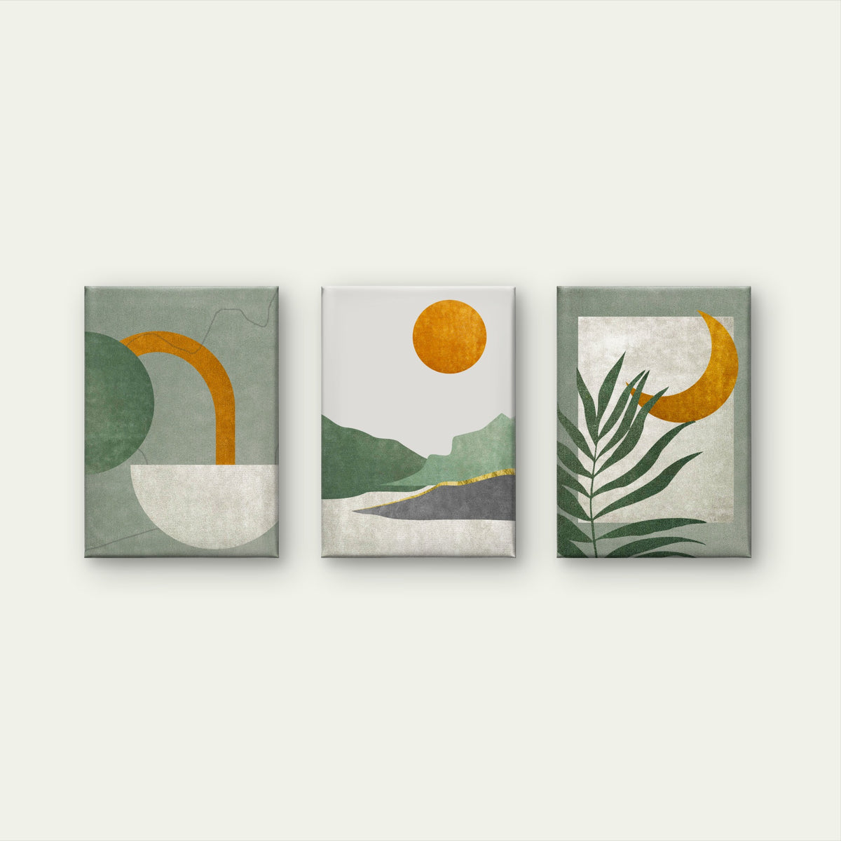 3pcs Majestic Sage Green Palm Leaf Canopy Wall Art Set Canvas Framed 50x70cm - High Quality Print 100% Australian Made Wall Canvas Ready to Hang