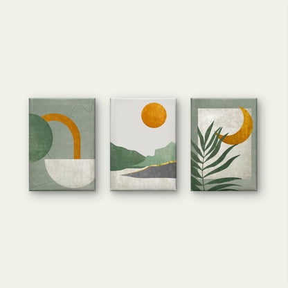 3pcs Majestic Sage Green Palm Leaf Canopy Wall Art Set Canvas Framed 50x70cm - High Quality Print 100% Australian Made Wall Canvas Ready to Hang