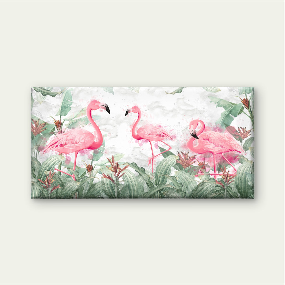 Majestic Pink Flamingo Tropical Leaf Wall Art Canvas Office Home Framed 120x60cm