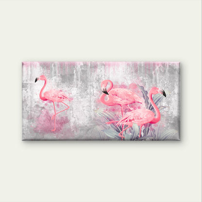 Grand Pink Flamingo Grey Bush Bloom Wall Art Canvas Office Home Framed 120x60cm