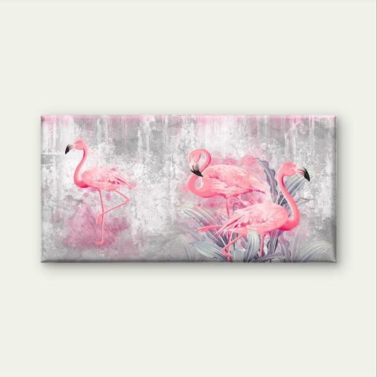 Grand Pink Flamingo Grey Bush Bloom Wall Art Canvas Office Home Framed 120x60cm