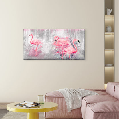 Grand Pink Flamingo Grey Bush Bloom Wall Art Canvas Office Home Framed 120x60cm