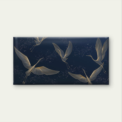 Navy Blue Gold Line Flying Crane Wall Art Canvas Office Home Framed 120x60cm