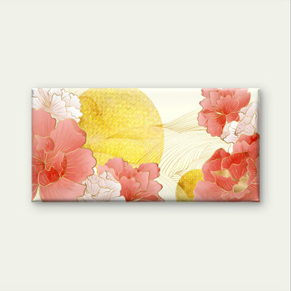 Japanese Pink Peony Gold Sun Print Wall Art Canvas Office Home Framed 120x60cm