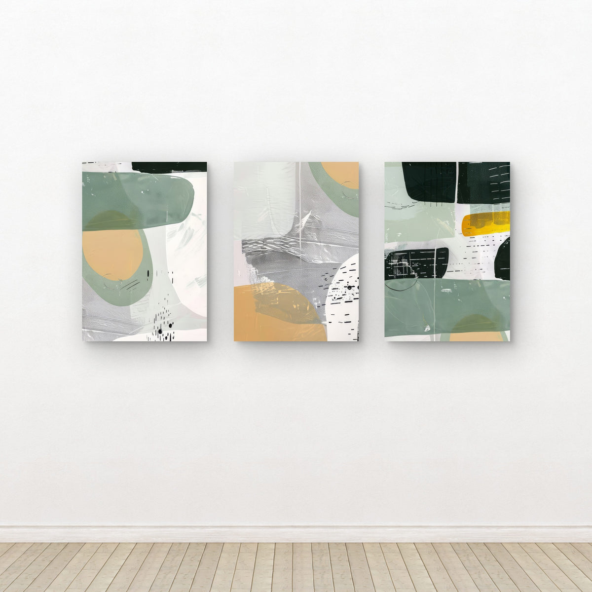 3pcs Modern Minimalist Sage Green Abstract Wall Art Set Canvas Framed 50x70cm - High Quality Print 100% Australian Made Wall Canvas Ready to Hang