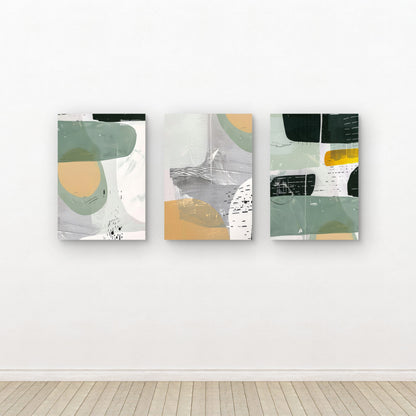 3pcs Modern Minimalist Sage Green Abstract Wall Art Set Canvas Framed 50x70cm - High Quality Print 100% Australian Made Wall Canvas Ready to Hang