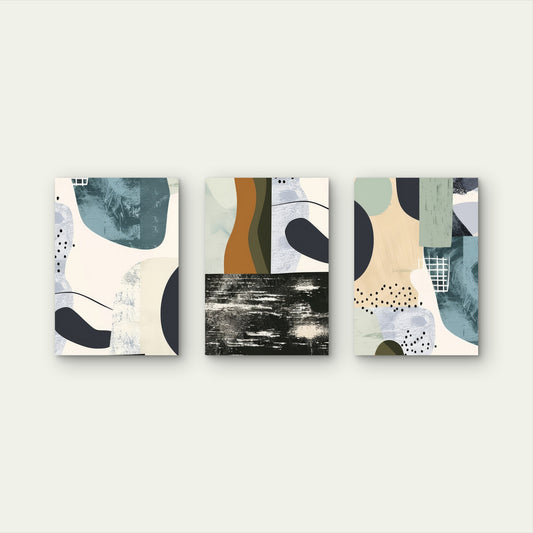 3pcs Modern Blue Terracotta Abstract Shapes   Wall Art Set Canvas Framed 60x90cm - High Quality Print 100% Australian Made Wall Canvas Ready to Hang