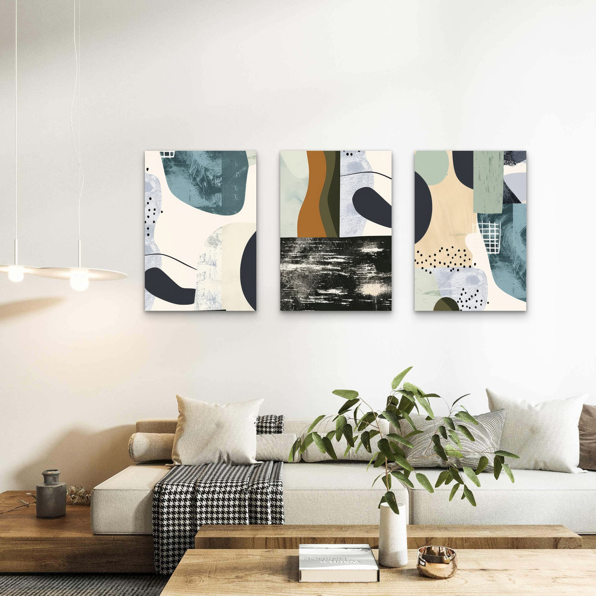 3pcs Modern Blue Terracotta Abstract Shapes Wall Art Set Canvas Framed 40x60cm - High Quality Print 100% Australian Made Wall Canvas Ready to Hang