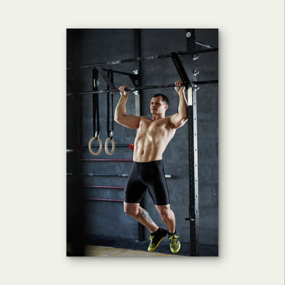 Gym Fitness Man Muscle Pull Up Exercise 5mm Plastic Poster Ready to Hang 90x60cm
