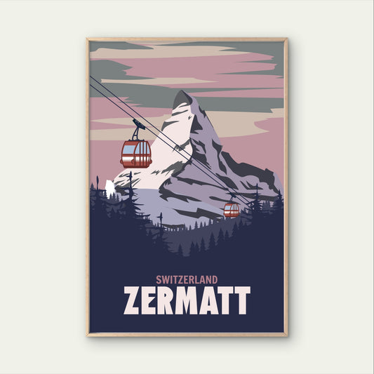 Vintage Zermatt Switzerland Matterhorn Alps Travel Poster Print Wall Art