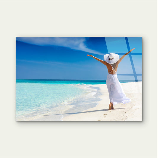 Sunny Tropical Ocean Paradise Beach   Acrylic Glass Printing Wall Art Australian Made Quality