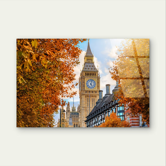 London Big Ben Autumn Trees Cityscape   Acrylic Glass Printing Wall Art Australian Made Quality