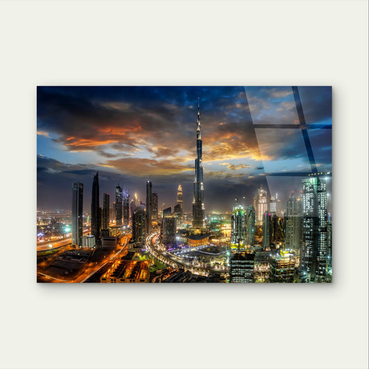 Dubai Burj Khalifa Night City Skyline    Acrylic Glass Printing Wall Art Australian Made Quality