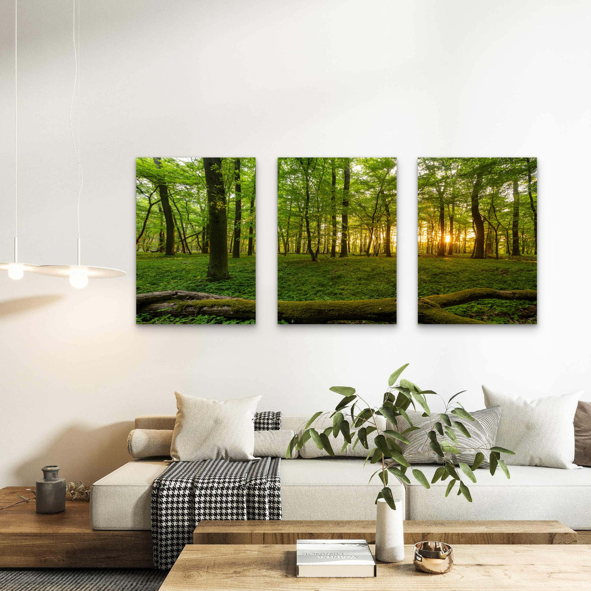 3pcs Green Nature Trees Woods Sunbeam Woodland Metal Print Ready to Hang Art