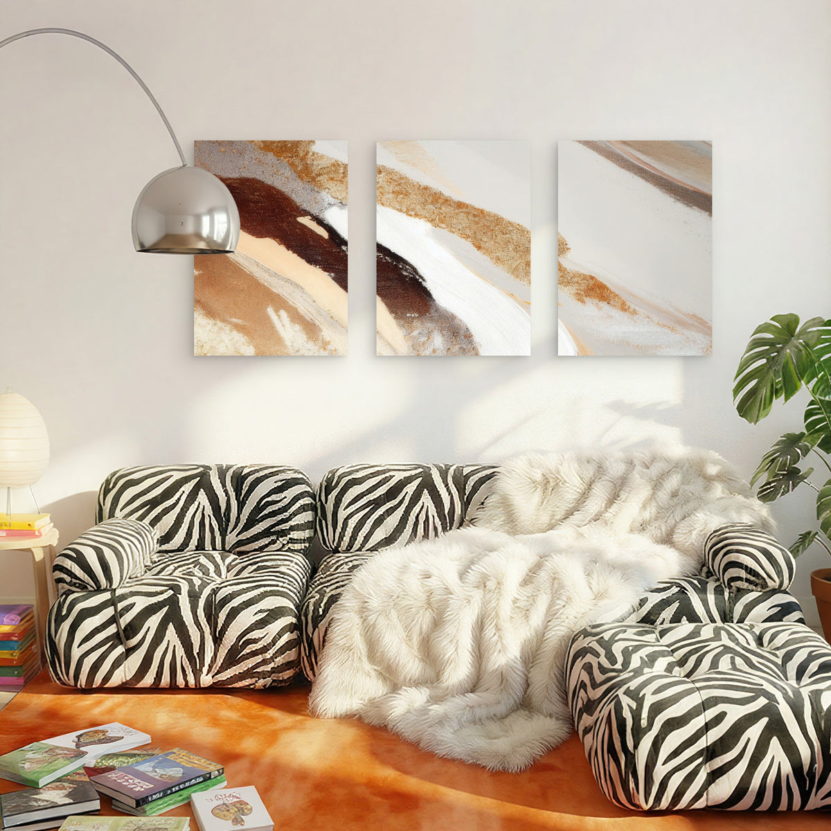 3pcs Gold Glitter Abstract Brown Beige Fluid Wall Art Set Canvas Framed 40x60cm - High Quality Print 100% Australian Made Wall Canvas Ready to Hang