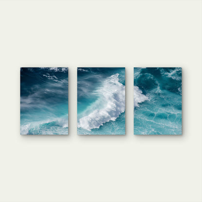 3pcs Blue Ocean Sea Wave Foam Turquoise Surf Metal Print Ready to Hang Art