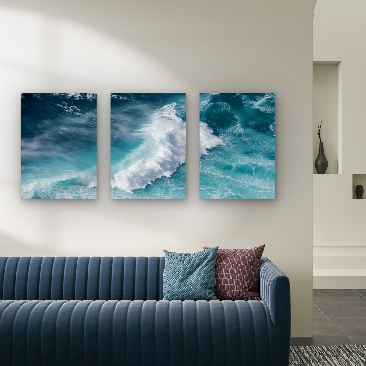 3pcs Blue Ocean Sea Wave Foam Turquoise Surf Wall Art Set Canvas Framed 50x70cm - High Quality Print 100% Australian Made Wall Canvas Ready to Hang