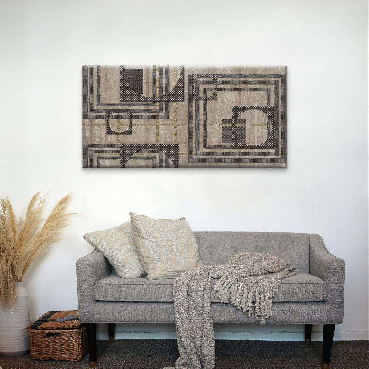 Abstract Grey Gold Geometric Line Wall Art Canvas Office Home Framed 120x60cm