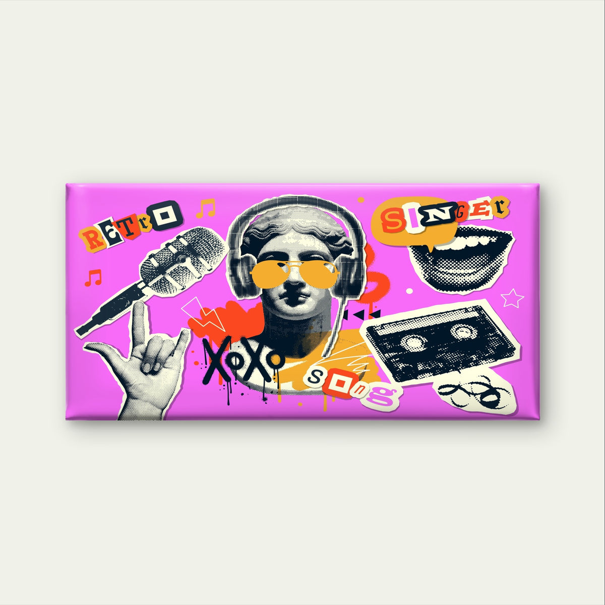Retro Pop Art Music Collage Pink Wall Art Canvas Office Home Framed 120x60cm