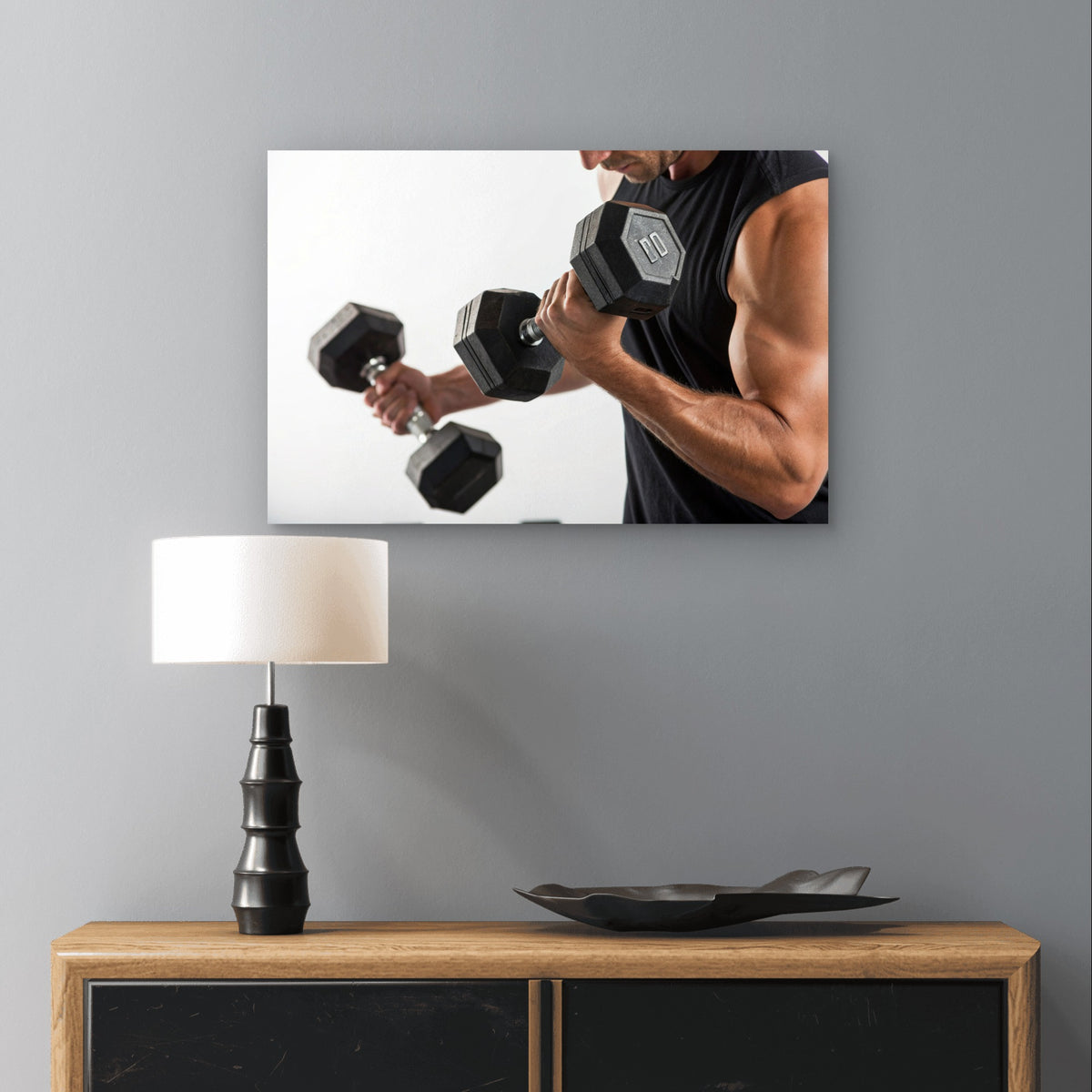 Bodybuilding Gym Dumbbell Fitness Man 5mm Plastic Poster Ready to Hang 90x60cm