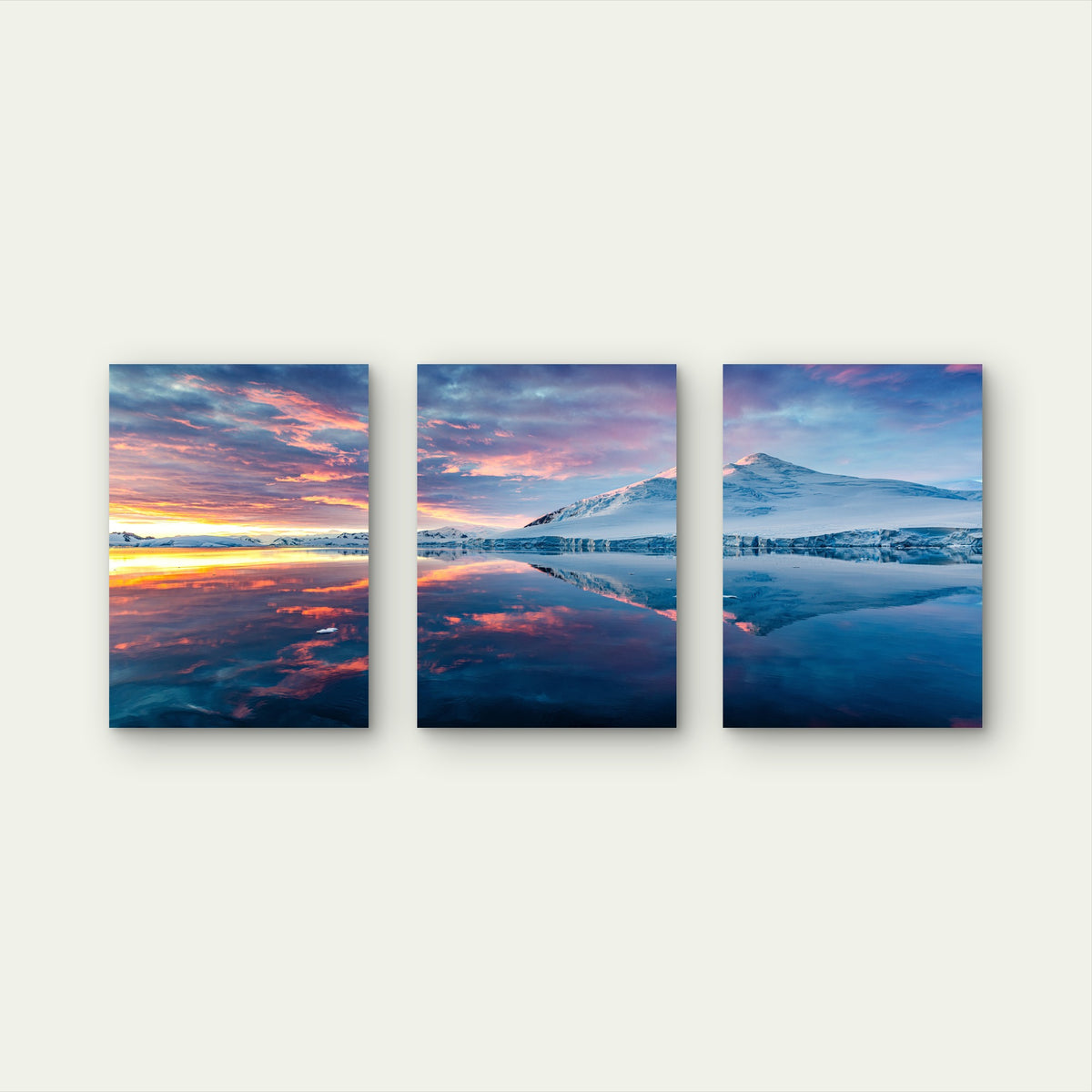 3pcs Arctic Snowy Mountains Sunset Landscape Metal Print Ready to Hang Art