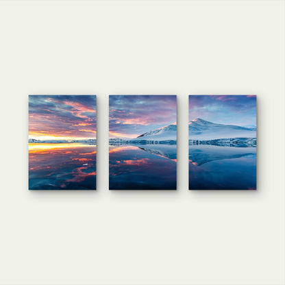 3pcs Arctic Snowy Mountains Sunset Landscape Metal Print Ready to Hang Art