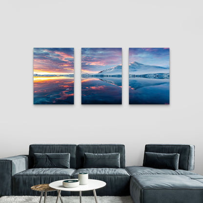 3pcs Arctic Snowy Mountains Sunset Landscape Wall Art Set Canvas Framed 60x90cm - High Quality Print 100% Australian Made Wall Canvas Ready to Hang