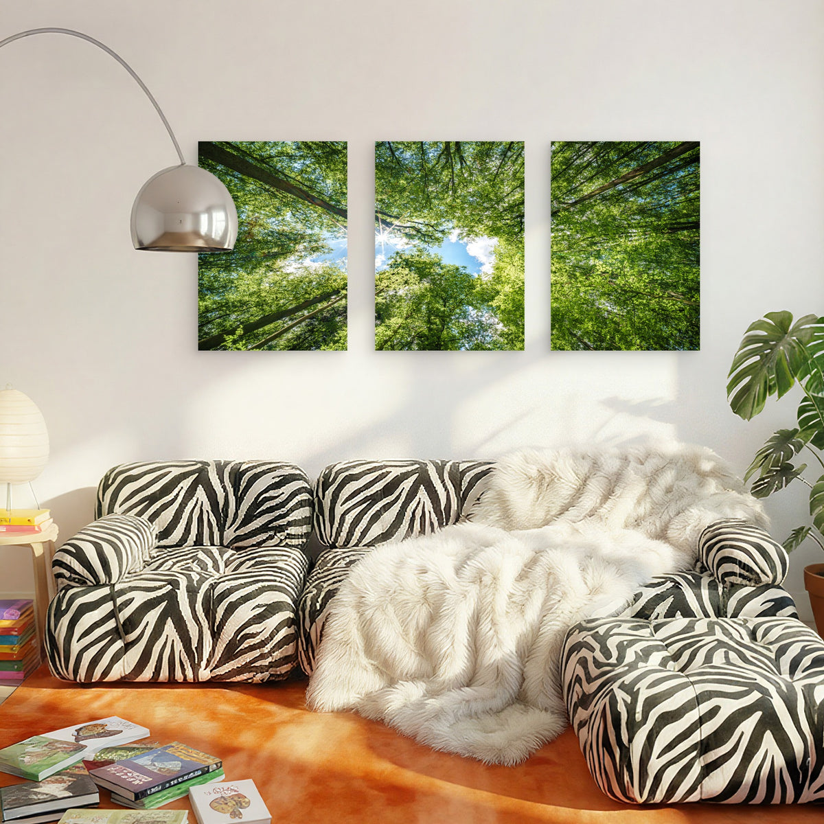 3pcs Vibrant Green Forest Canopy Tree Nature Wall Art Set Canvas Framed 50x70cm - High Quality Print 100% Australian Made Wall Canvas Ready to Hang