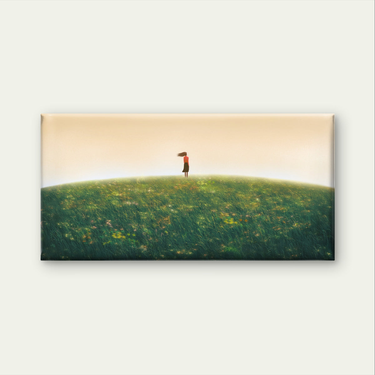 Lonely Girl Green Hill Meadow Wall Art Canvas Office Home Framed 120x60cm