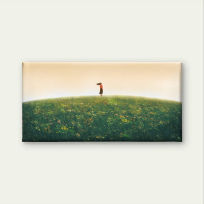 Lonely Girl Green Hill Meadow Wall Art Canvas Office Home Framed 120x60cm