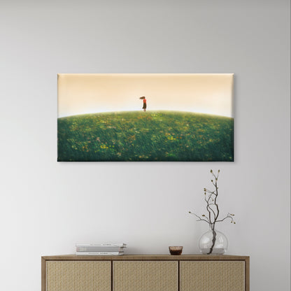 Lonely Girl Green Hill Meadow Wall Art Canvas Office Home Framed 120x60cm