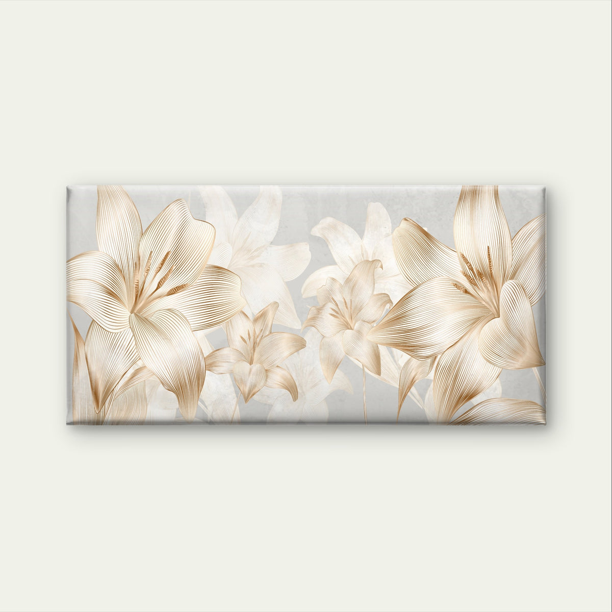 Gold Lily Line Flowers Luxury Wall Art Canvas Office Home Framed 120x60cm
