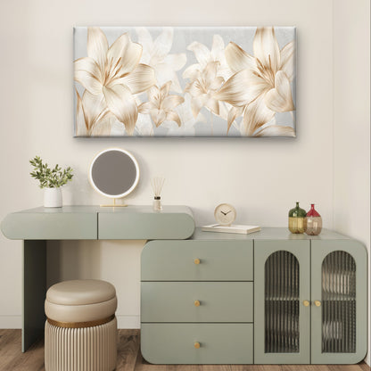 Gold Lily Line Flowers Luxury Wall Art Canvas Office Home Framed 120x60cm