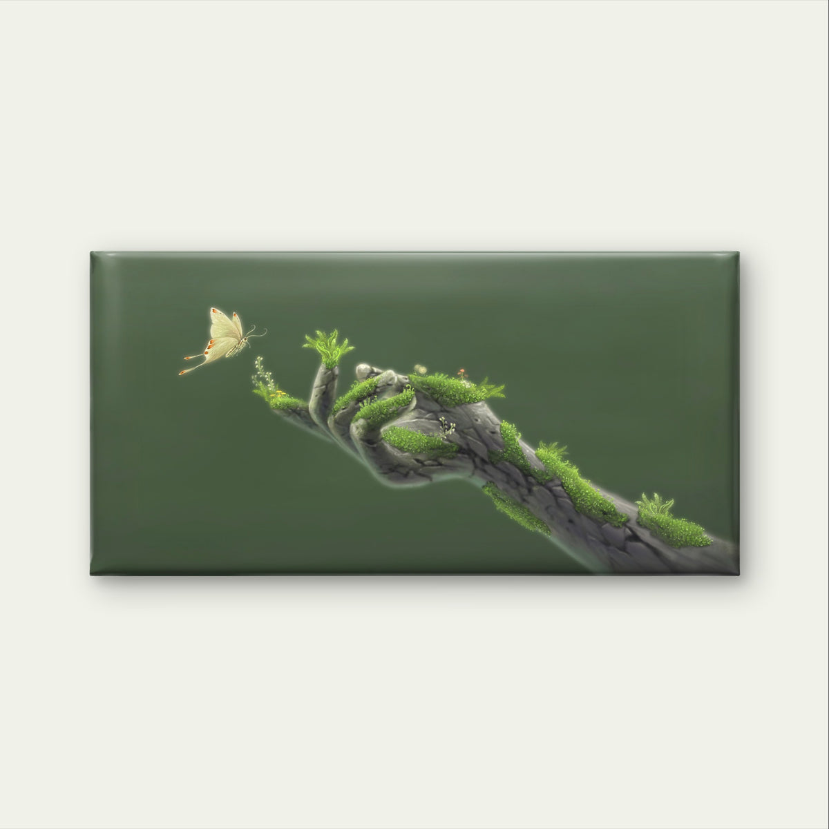 Mossy Tree Hand Butterfly Nature Wall Art Canvas Office Home Framed 120x60cm