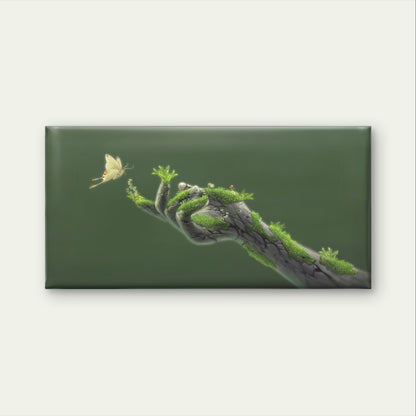 Mossy Tree Hand Butterfly Nature Wall Art Canvas Office Home Framed 120x60cm