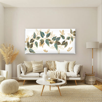 Gold Green Leaf Butterfly Vine Wall Art Canvas Office Home Framed 120x60cm