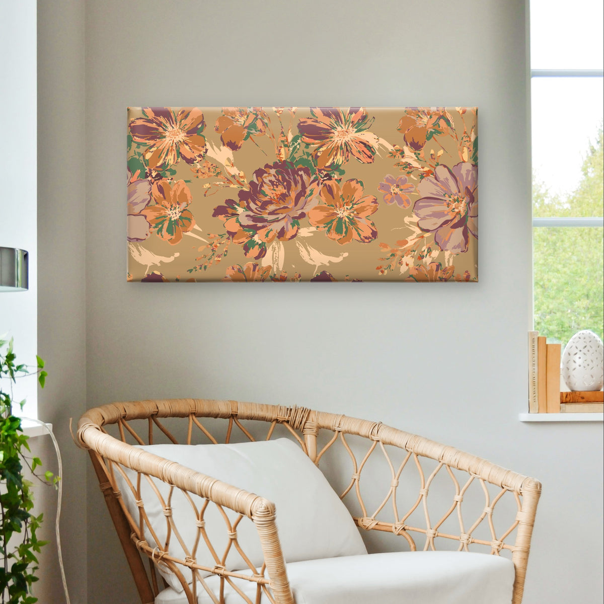 Retro Vintage Floral Pattern Wall Art Canvas Office Home Framed 120x60cm