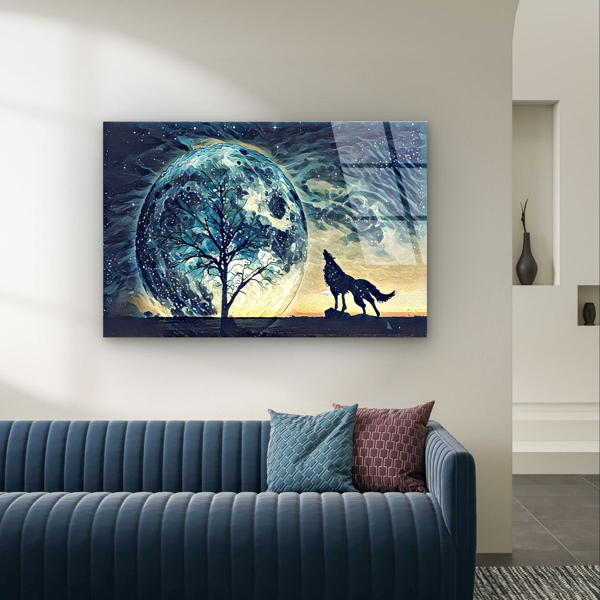 Howling Wolf Giant Moon Starry Night Acrylic Glass Printing Wall Art Australian Made Quality