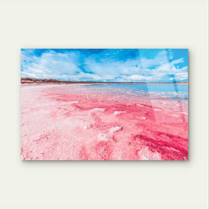 Pink Lake Hillier Salt Coast Landscape Acrylic Glass Printing Wall Art Australian Made Quality
