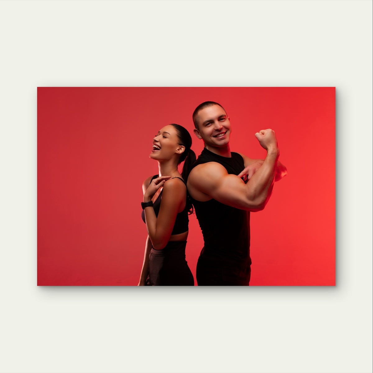 Gym Couple Fitness Red Background 5mm Plastic Poster Ready to Hang 90x60cm
