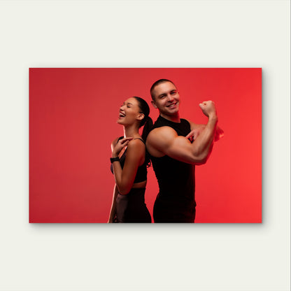 Gym Couple Fitness Red Background 5mm Plastic Poster Ready to Hang 90x60cm