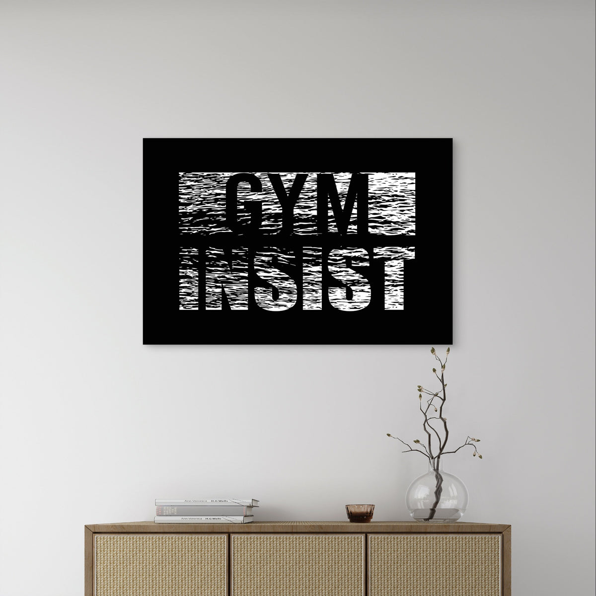 Gym Insist Text Black White Quote 5mm Plastic Poster Ready to Hang 90x60cm