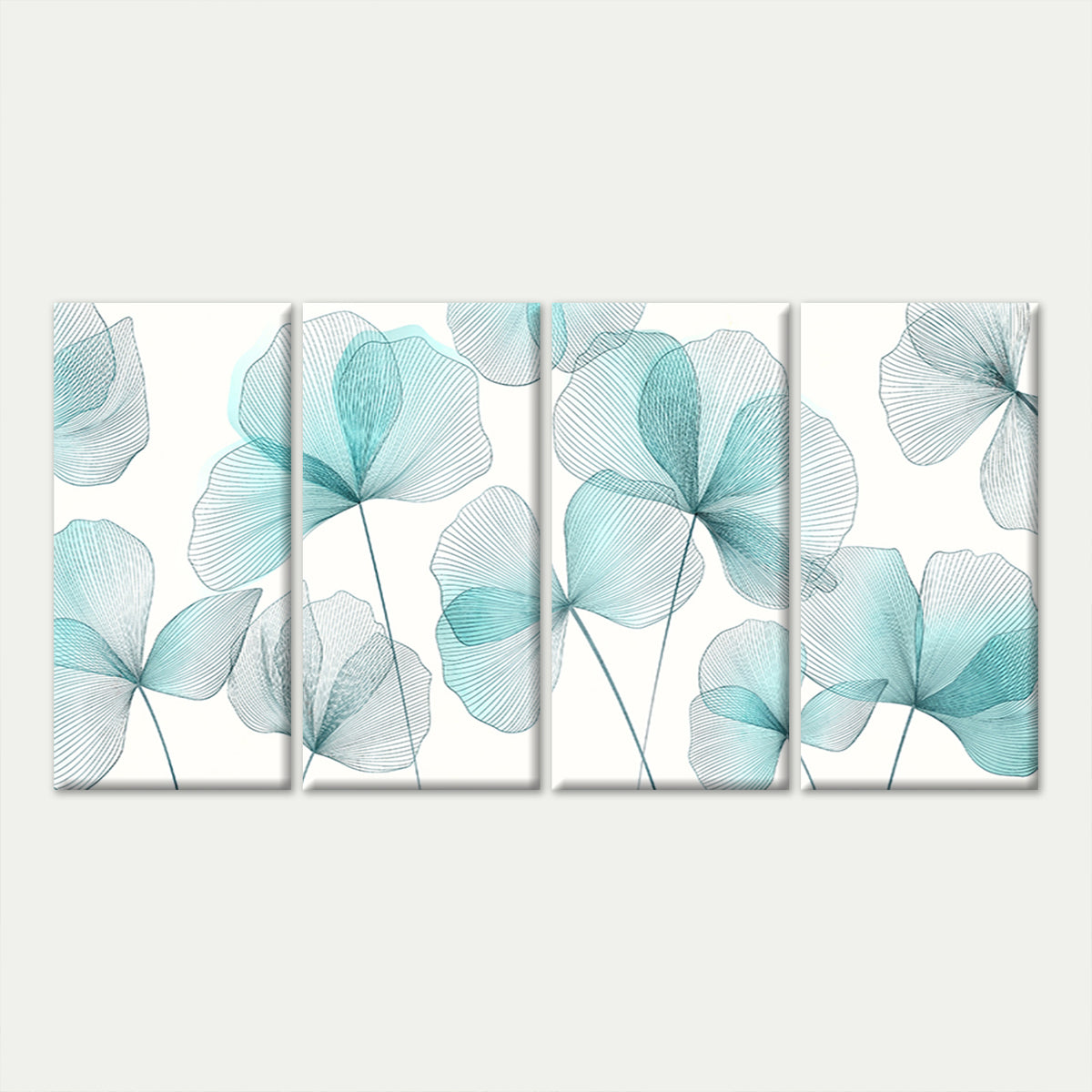 4pcs Nordic Elegant Aqua Ginkgo Biloba Leaf Wall Art Canvas Framed 45x80cm        - High Quality Print 100% Australian Made Wall Canvas Ready to Hang